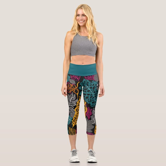 Leggings Capri Modern Yellow, Blue and Black Lacy Leaf  (Anverso)