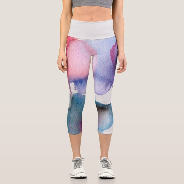 Leggings Capri Moderna acuarela colorida arte funky (Anverso)