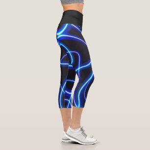 Leggings Capri Moderno Abstracto Negro Y Neón Azul