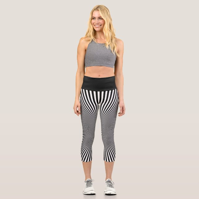 Leggings Capri Moderno Black White Optical Illusion Stripes Yoga (Anverso)