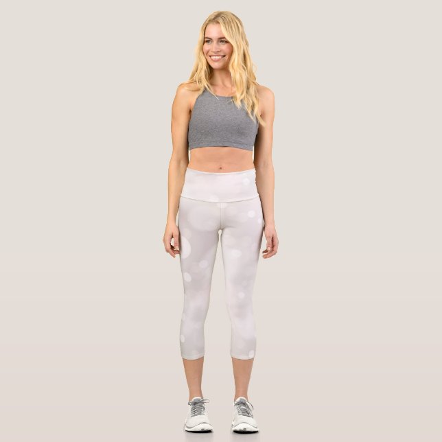 Leggings Capri Moderno Bokeh de plata blanca Girly (Anverso)