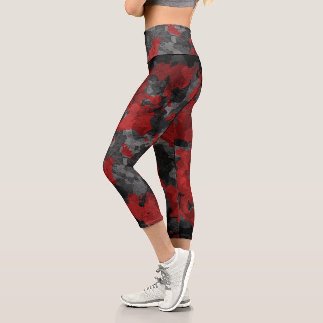 Leggings Capri Moderno Camo Rojo Negro Alta Leggencias Capri Desq (Izquierda)