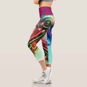 Leggings Capri Moderno Corazón Futurista Verde brillante y Rosa