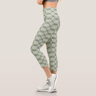 Leggings Capri Moderno Entramado Geométrico Sage Green Jade & Wh