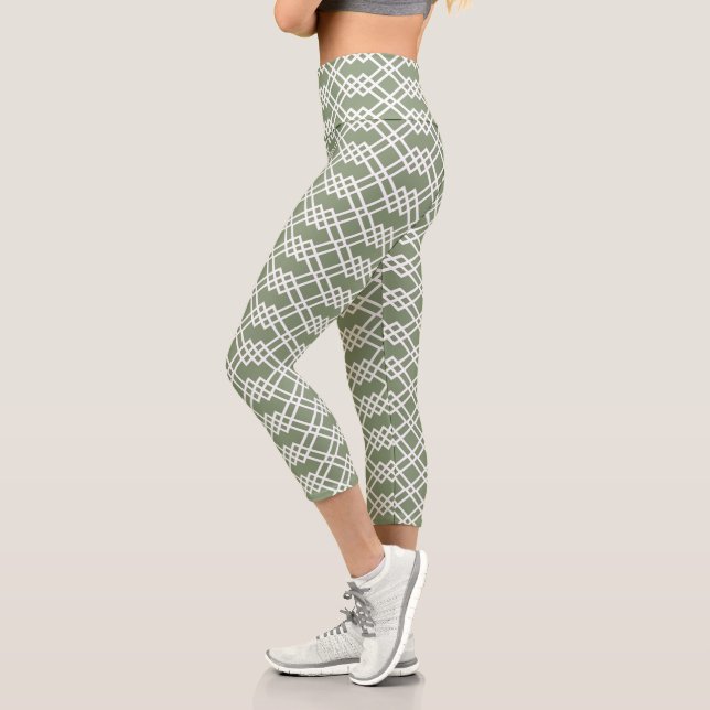 Leggings Capri Moderno Entramado Geométrico Sage Green Jade & Whi (Izquierda)