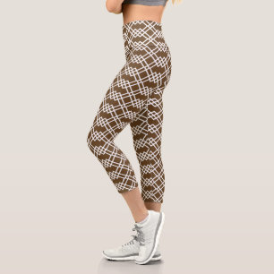 Leggings Capri Moderno Lattice Geométrico Chocolate Marrón y Blan