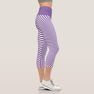 Leggings Capri Moderno Morado Blanco Ilusión Óptica Rayos Yoga