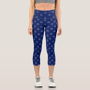 Leggings Capri Moderno patrón de estrellas blancas azul marino el