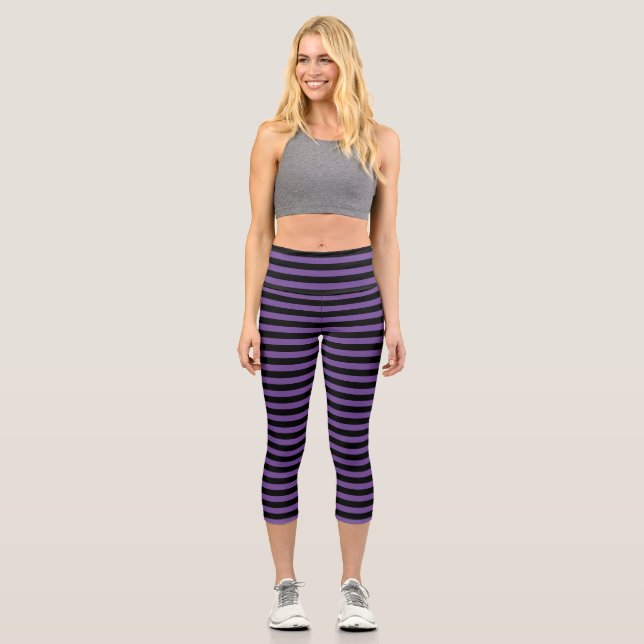 Leggings Capri Moderno Rayado de Morado y Negro  (Anverso)