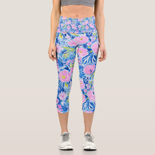 Leggings Capri Moderno Vibrant Summer Resort Moda Moda Floral