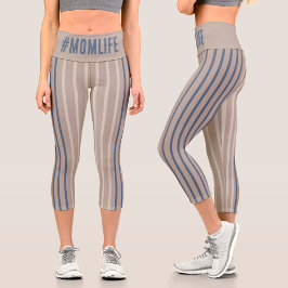 Leggings Capri Momlife beige blue and white