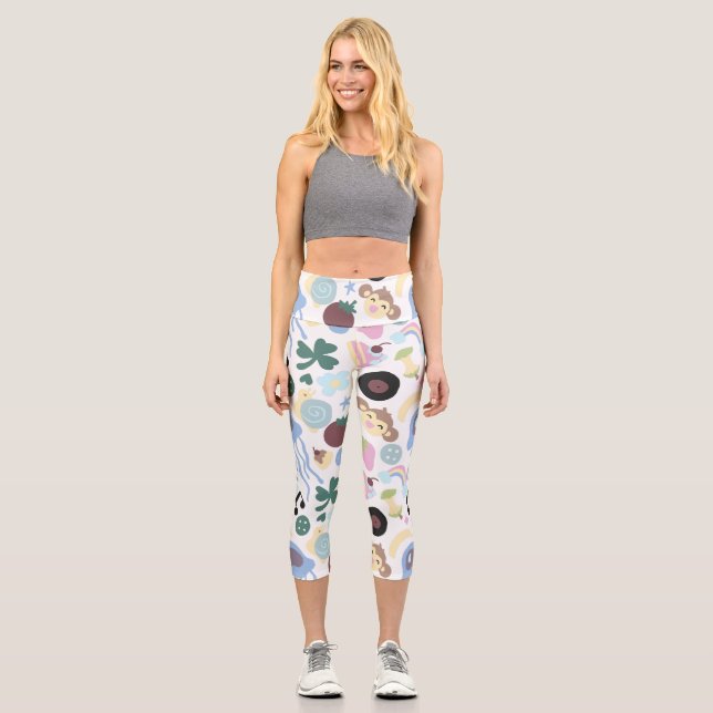 Leggings Capri mono y patrón de música (Anverso)