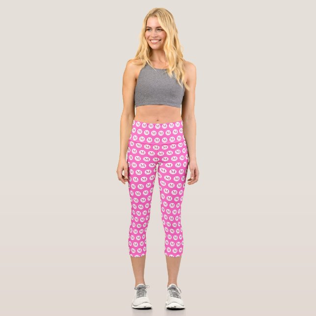 Leggings Capri Monograma de Punto de Polka Rosa (Anverso)