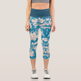 Leggings Capri Monograma de tela azul turquesa de jouy