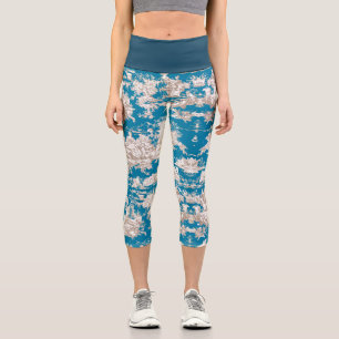 Leggings Capri Monograma de tela azul turquesa de jouy