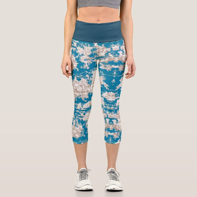 Leggings Capri Monograma de tela azul turquesa de jouy (Anverso)