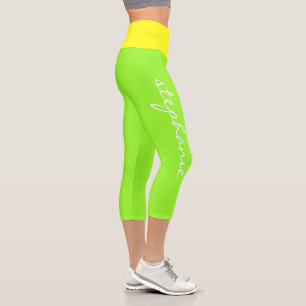 Leggings Capri Monograma moderno personalizado verde neón amarill