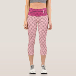 Leggings Capri Monograma y nombre de corazones rosados y morados 