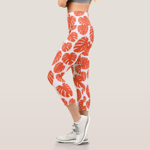 Leggings Capri Monstera - Naranja y blanco