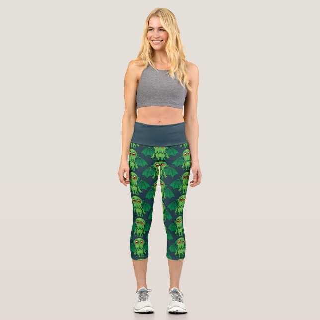 Leggings Capri Monstruo de Cthulhu Verde (Anverso)