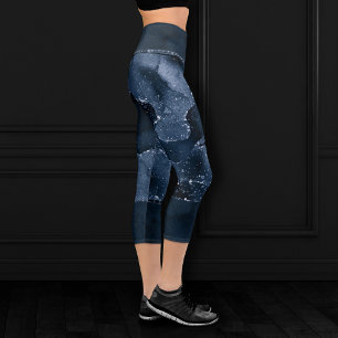 Leggings Capri Moody Agate   Purpurina de imitación azul de acero