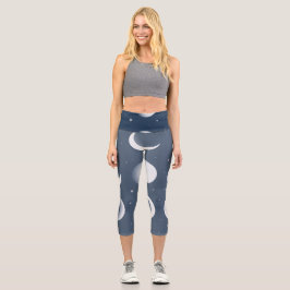 Leggings Capri Moon Phases Grid Diseño de patrones celestes
