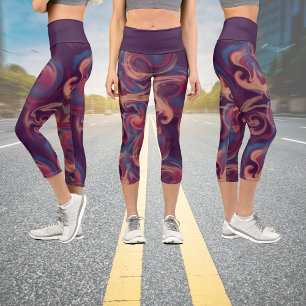 Leggings Capri Morado y colorido color de agua giratoria