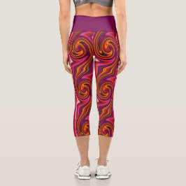Leggings Capri Morado y Naranja Swirl Guay Resumen Psicodélico