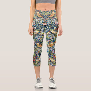 Leggings Capri Morris - Pájaro de fresa y patrón floral