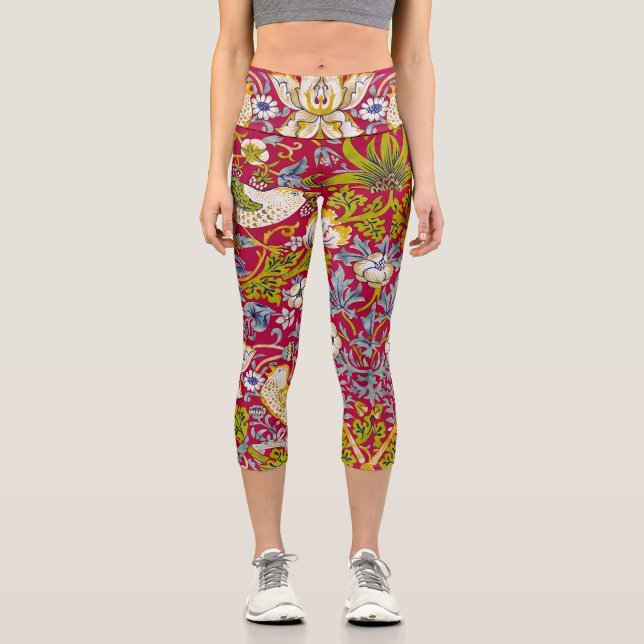 Leggings Capri Morris Red Background Strawberry Thief Pattern (Anverso)