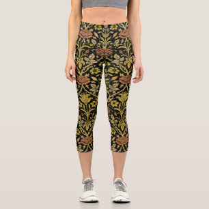Leggings Capri Morris Rosa de fondo negro y patrón de flor de Lil