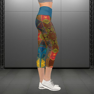 Leggings Capri Mosaic Kaleidoscope Plaza azul Red y verde Legión