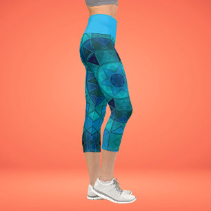 Leggings Capri Mosaic Mandala Flor Azul