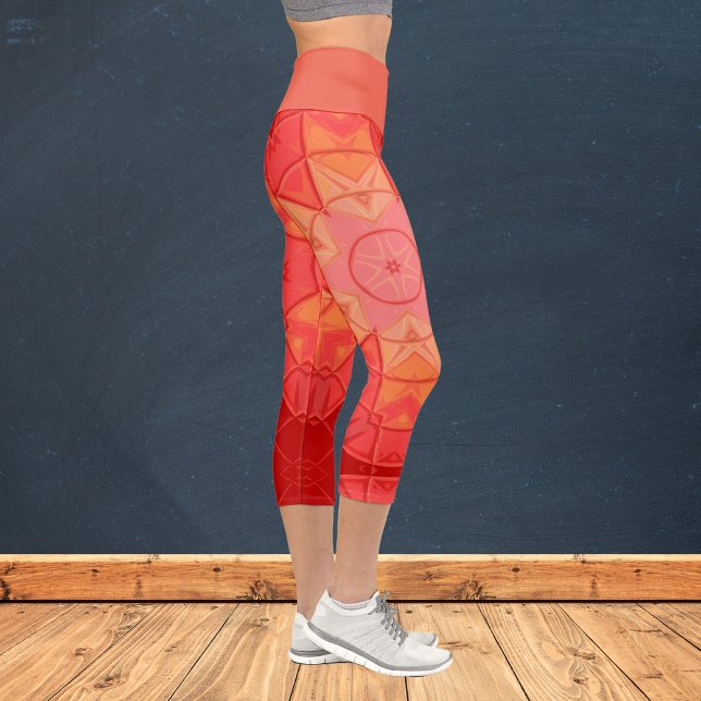 Leggings Capri Mosaic Mandala Flor Rojo y Naranja (Subido por el creador)
