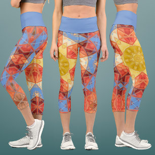 Leggings Capri Mosaic Mandala Naranja Azul y Amarillo