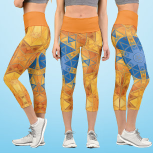 Leggings Capri Mosaic Mandala Naranja y Azul