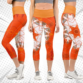 Leggings Capri Mosaic Mandala Naranja y blanco