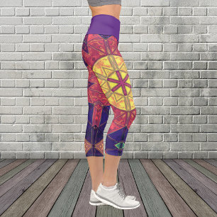 Leggings Capri Mosaico Kaleidoscope Flor amarillo rosa y morado