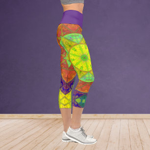 Leggings Capri Mosaico Kaleidoscope Flor Amarillo Verde y Naranja