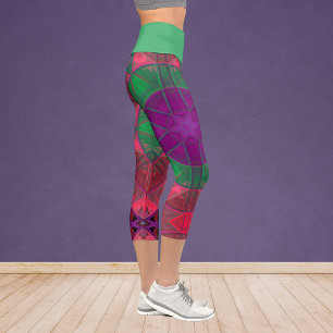 Leggings Capri Mosaico Kaleidoscope Flor morado verde y rosa L