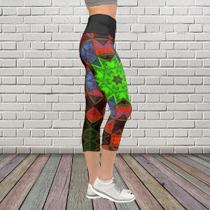 Leggings Capri Mosaico Kaleidoscope Flor Verde Rojo y Azul