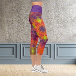 Leggings Capri Mosaico Kaleidoscope Naranja de flores morado y ve