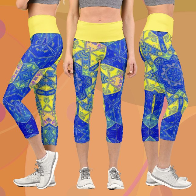 Leggings Capri Mosaico Mandala azul y amarillo (Subido por el creador)