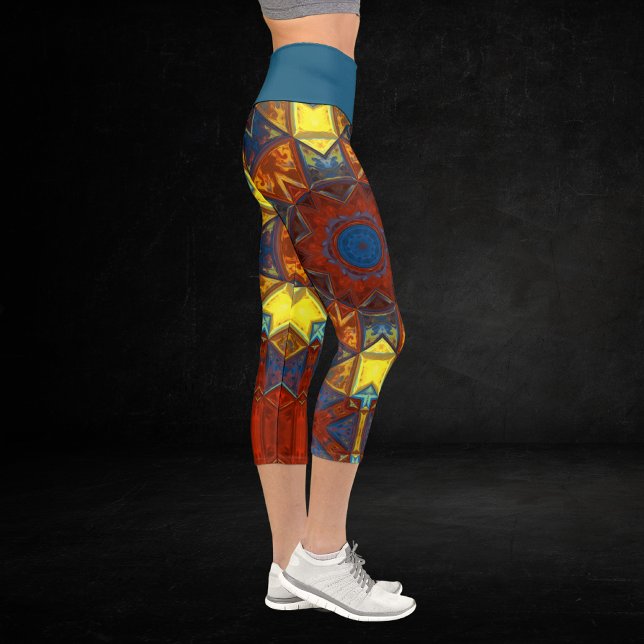 Leggings Capri Mosaico Mandala Flor Amarillo Rojo y Piernas Azule (Subido por el creador)
