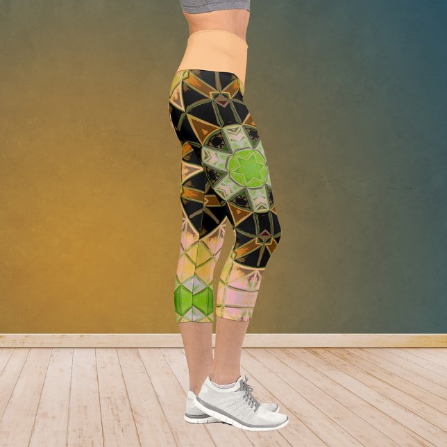 Leggings Capri Mosaico Mandala Flor Amarillo Verde y Negro (Subido por el creador)