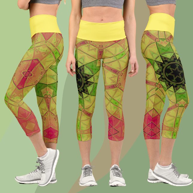 Leggings Capri Mosaico Mandala Flor Amarillo Verde y Rosa (Subido por el creador)