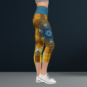 Leggings Capri Mosaico Mandala Flor Amarillo y Azul