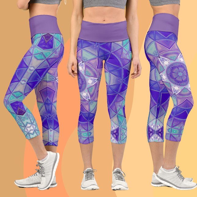 Leggings Capri Mosaico Mandala Flor Azul morado y blanco (Subido por el creador)