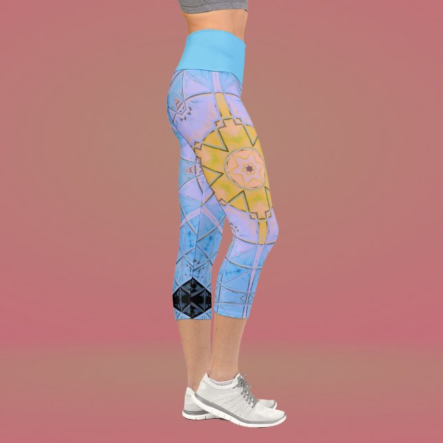 Leggings Capri Mosaico Mandala Flor azul y amarillo (Subido por el creador)