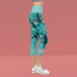 Leggings Capri Mosaico Mandala Flor azul y blanco